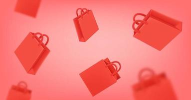 vliegende rode boodschappentassen op rode achtergrond. online winkelen. 3d vectorillustratie vector