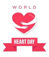 vector illustratie wereld hart dag achtergrond, wereld hart dag met rood hart en wereld teken vector design, worl hart dag poster slogan