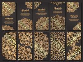 set luxe trouwkaarten met gouden mandala-ontwerp vector