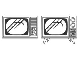 vintage tv lineart zwart en wit vector