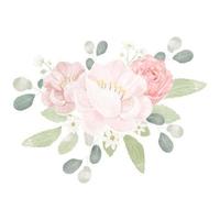 roze pastel aquarel roos en pioen bloem boeket arrangement vector