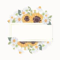 hand tekenen schattige zonnebloem boeket krans met gouden frame voor banner of logo vector