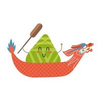 drakenboot festival illustratie. kawaii Chinees rijstbolkarakter met peddel. geïsoleerde platte vectorillustratie vector