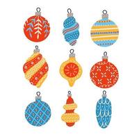 kerstspeelgoed in de collectie scandinavische stijl. set handgetekende kerstballen. Kerstdecoratie geïsoleerde elementen. doodles platte vectorillustratie. vector