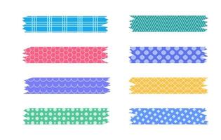 set van kleurrijke patroon washi tape strips. leuke decoratieve plakband geïsoleerd op een witte achtergrond. vectorillustratie. vector