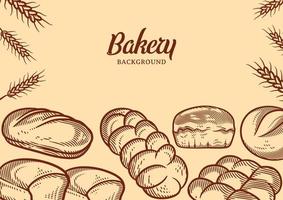 vintage bakkerij achtergrond met getekende brood vectorillustratie vector