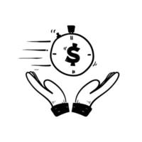 hand getrokken doodle hand en geld symbool voor economie en lening illustratie pictogram geïsoleerd vector