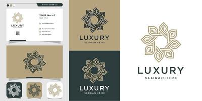 luxe bloemen logo en visitekaartje wit lijn kunst ontwerp sjabloon premium vector