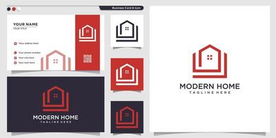 huislogo met moderne omtrekstijl en ontwerpsjabloon voor visitekaartjes, huis, onroerend goed, zeer fijne tekeningen, logosjabloon, premium vector