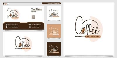 koffie logo met handschrift lijn kunststijl en visitekaartje ontwerpsjabloon premium vector