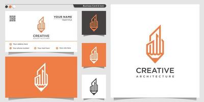 architect logo met creatief potlood en visitekaartje ontwerpsjabloon premium vector