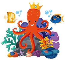 Octopus die kroon onder water draagt vector