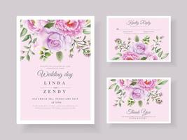 elegante paarse bloemen bruiloft uitnodigingskaart vector