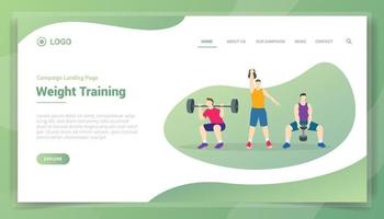 gewichtstraining concept voor website sjabloon landing homepage vector