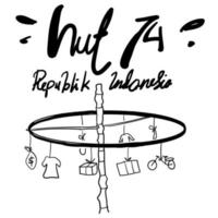 Indonesische onafhankelijkheidsdag illustratie met vlag en typografisch in Indonesische taal betekent gelukkige onafhankelijkheid doodle cartoon stijl vector