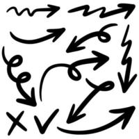 hand getrokken pijl pictogrammenset geïsoleerd op een witte achtergrond. doodle vectorillustratie. vector