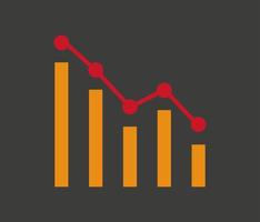 een vectorpictogram van een dalende grafiek met vijf kolommen in rode en oranje kleuren op een donkergrijze achtergrond vector