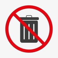 vuilnisbak verboden vector pictogram. prullenbak verbannen
