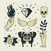 verzameling handgetekende vintage tattoo-stickers premium vector