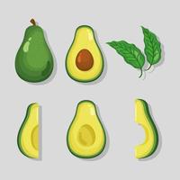 avocado's groenten zes pictogrammen vector
