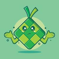 schattige ketupat voedsel karakter mascotte met verward gebaar geïsoleerde cartoon in vlakke stijl ontwerp. geweldige bron voor pictogram, symbool, logo, sticker, banner. vector