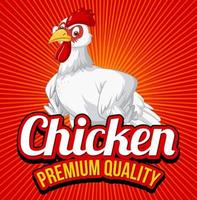 banner van premium kwaliteit kip met een stripfiguur van een kip vector