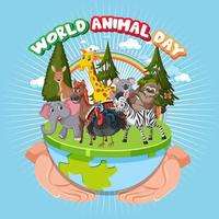 wereld dierendag poster met wilde dieren vector