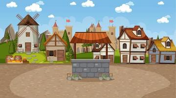 middeleeuws stadsbeeld met dorpelingen vector
