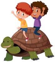 Kinderen rijden op een schildpad vector