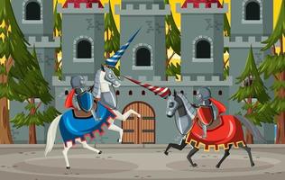 twee middeleeuwse ridders die samen vechten vector