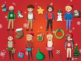 verschillende stripfiguren die kerstoutfits dragen vector