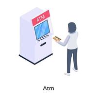ATM isometrische illustratie met afbeeldingen van hoge kwaliteit vector