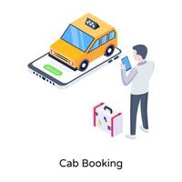 auto met mobiel ter aanduiding van het concept van de isometrische illustratie van het boeken van een taxi vector