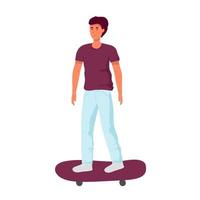 jonge man rijdt op een skateboard geïsoleerd. vector vlakke stijl illustratie mannelijk karakter in vlakke stijl - man rijden skateboard