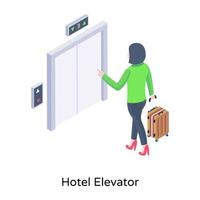 hotellift isometrische illustratie, verticale transportservice vector