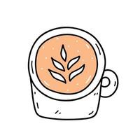 schattig kopje cappuccino geïsoleerd op een witte achtergrond. vector handgetekende illustratie in doodle stijl. perfect voor kaarten, menu, logo, decoraties.