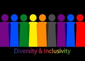 inclusie en diversiteit. silhouetten van mensen en lgbtq set, mensen portret vector logo voor website, banner gay pride concept, kleurrijke regenboog teken vector geïsoleerd op zwarte achtergrond