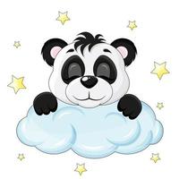 schattige panda slaapt op een wolk omringd door sterren vector