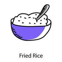 gekookte rijst doodle stijlicoon, bewerkbare vector