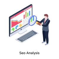 pixel perfecte isometrische illustratie van seo-analyse vector