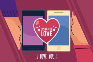 liefdesbelettering op afstand met smartphones vector