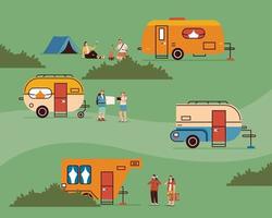 campers caravans vier voertuigen vector