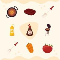 negen grill bbq-pictogrammen vector