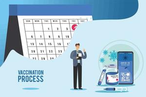 vaccinatieproces belettering met kalender vector