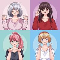 vier meisjes anime-stijl vector