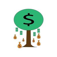 geldboom grafische vectorillustratie met dollarteken, geld dat uit de boom valt vector