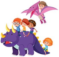 Kinderen met dinosaurus op witte achtergrond vector