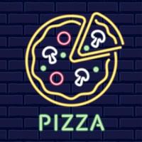 gekleurde neon poster pizza pictogram uithangbord vector