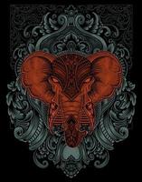 illustratie olifant hoofd gravure ornament stijl met masker vector