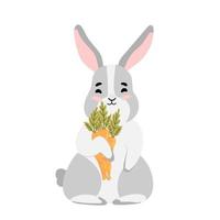 schattig konijntje geïsoleerde vectorillustratie. gelukkig Pasen ontwerp. grijs konijn in cartoon-stijl voor baby t-shirt print, fashion print design, kinderkleding, baby shower viering groet en uitnodigingskaart vector